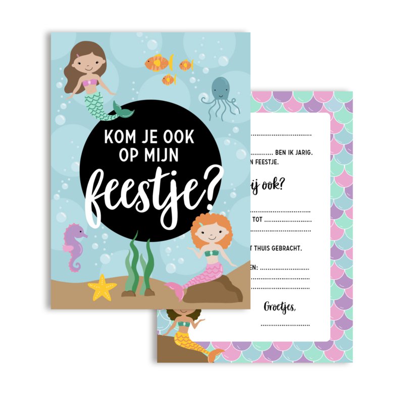 Uitnodiging Verjaardagsfeest • Zeemeermin (8 stuks)