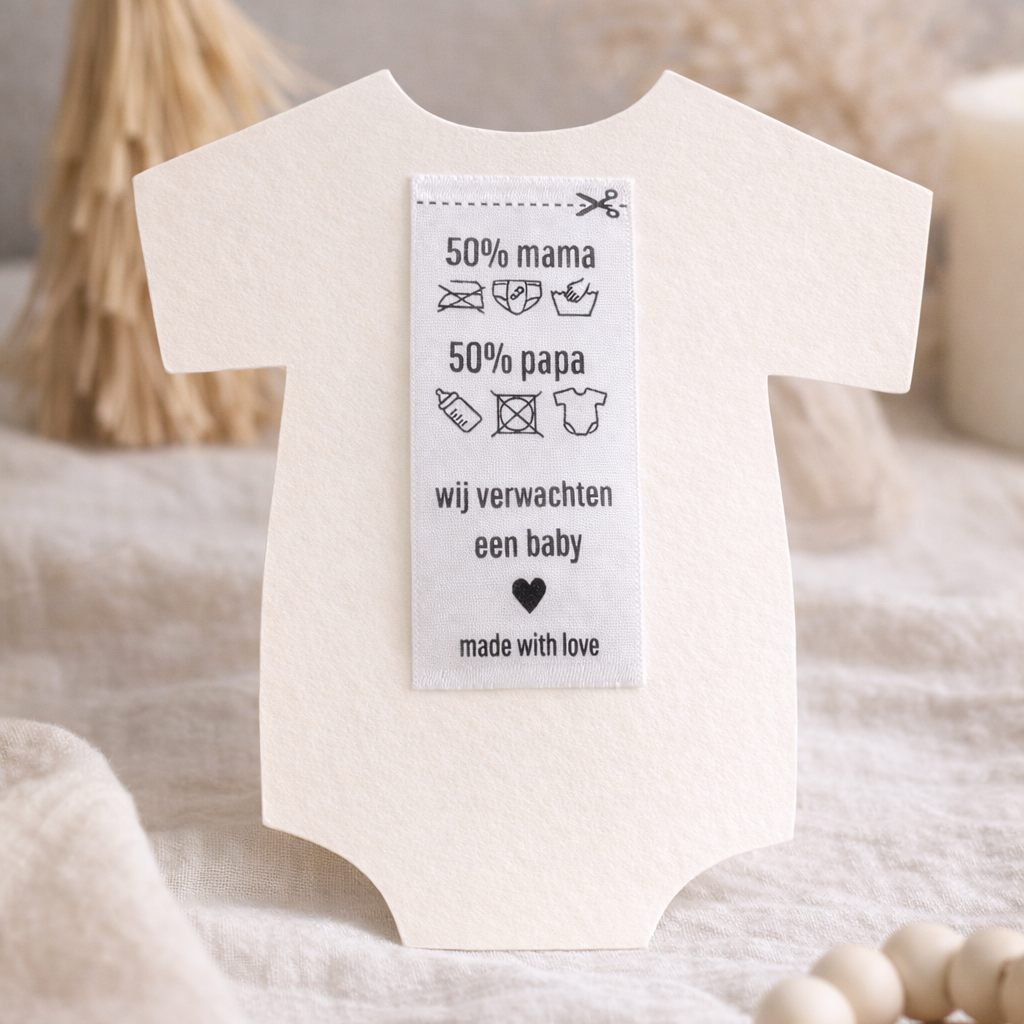 zwangerschapsaankondiging kaart romper waslabel baby 